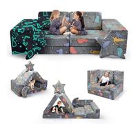 MINENICE Divano da gioco per bambini, divano letto in blocchi di schiuma morbidi, modulo multifunzionale da 9 pezzi, divano modulare per bambini, costruzione creativa per bambini, luminoso