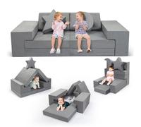 MINENICE Divano gioco modulare in schiuma per bambini, composto da 10 pezzi, conforme alle Con effetto luminoso (Divano per bambini - Set da 9 pezzi - Grigio puro)