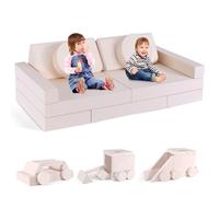 MINENICE Divano gioco modulare in schiuma per bambini, composto da 10 pezzi, conforme alle Con effetto luminoso (Set di divani per bambini da 14 pezzi - Beige)