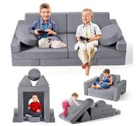 MINENICE Divano gioco modulare in schiuma per bambini, composto da 10 pezzi, conforme alle Con effetto luminoso (Divano per bambini, set da 14 pezzi - Grigio)