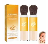 Mineral Sunscreen Setting Powder,Powder Brush On Sunscreen for Face,SPF 50 Brush,Matte Powder,Long Lasting Lightweight Breathable, Oil Control Natural Matte Finish (2Pcs, 1)
