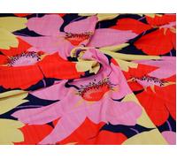 Minerva Exclusive Bountiful Blooms Viscosa Challis Fabric Candy - POD al metro