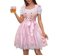 Minetom Abito Tradizionale Dirndl da Donna Vestiti Bavarese Lunghezza al Ginocchio per Feste Birreria Costume Tedesco Vestito Cosplay 10 Rosa XS