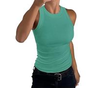 Minetom Canottiera da donna senza maniche, estiva, sexy, con scollo rotondo, tinta unita, basic, slim fit, elegante, a coste, a costine, A verde., S