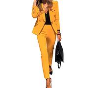 Minetom Completo da Donna Due Pezzi Slim Fit Business Blazer d'Affari Elegante Ufficio Cappotto OL Giacca e Pantaloni A Giallo 42