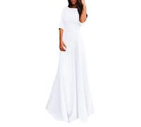 Minetom Donna Elegante Vestiti da Matrimonio Abito in Chiffon Lunghi Vestito Formale Banchetto Sera Manica 3/4 Maxi Dress Bianco 42