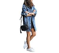 Minetom Donna Giacca in Jeans Elegante Manica Lunga Denim Giubbino Casual Slim Fit Bottone Tasche Cappotto Lungo Blu 42