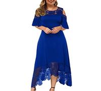 Minetom Donna Pizzo Vestito Lungo Elegante Pizzo Taglie Forti Vestiti da Cerimonia Cocktail Sera Maxi Abito Casual Estivi Abiti F Blu XL