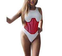 Minetom Donna Sottoseno Corsetto Stringivita Waist Trainer Corpetto Bustino Body Shaper Sexy Allacciare Modellante Dimagrante Tops Rosso 42