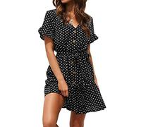 Minetom Donna Vestiti Boho Floreale Abito Corto Estate Casual Maniche Corte Spiaggia Scollo V Vestito da Matrimonio Banchetto Vacanza con Cintura