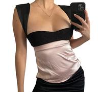Minetom Donna Y2K Satin Crop Top Summer Senza Maniche Canotta Elastica Canotta Backless Vest Camicette Schiena Scoperta Clubwear B Rosa M