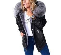 Minetom Giacca Di Jeans Giacca Di Jeans Imbottita Con Cappuccio Taglie Comode In Pelliccia Da Donna Giacca Con Cappuccio Giacca Da Autunno Cappotto Da Donna Giacca Invernale Capispalla Nero 2XL