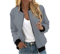 Minetom Giacca Donna Primavera Estate Cappotto Cerniera Lampo Manica Lunga Casual Leggera Bomber Giacca Corta Giacchetta A Grigio M