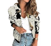 Minetom Giacca Donna Primavera Estate Cappotto Cerniera Lampo Manica Lunga Casual Leggera Stampa Floreale Giacca Corta Giacchetta A Beige L