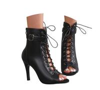 Minetom Heels Dance Class Bootie Donna PU Scarpe da Ballo con Tacco Alto Sexy Eleganti Decollete Stivali da Ballo Latino Punta Aperta con Lacci 7/10 CM A1 Nero 10 CM 42 EU