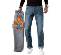 Minetom Jeans Uomo Tasche Invernale Imbottito in Pile Caldo Foderato Elastico Termico Scuro A Vita Alta Denim Pantaloni Termici A5 Blu M