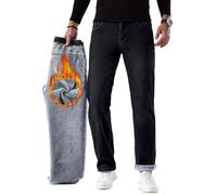 Minetom Jeans Uomo Tasche Invernale Imbottito in Pile Caldo Foderato Elastico Termico Scuro A Vita Alta Denim Pantaloni Termici A3 Nero M