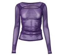 Minetom Maglietta Donna Trasparente Vuoto Camicia Mesh Tops Camicette Manica Lunga Maglie in Rete Tunica Bluse Casual Shirts Sexy Clubwear A Viola M
