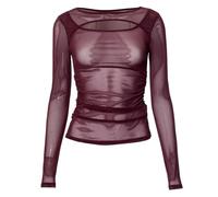 Minetom Maglietta Donna Trasparente Vuoto Camicia Mesh Tops Camicette Manica Lunga Maglie in Rete Tunica Bluse Casual Shirts Sexy Clubwear A Rosso L