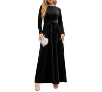 Minetom Maxi Vestito da Cerimonia Velluto Donna Elegante Vestiti Autunno Inverno Girocollo Tinta Unita Manica Lunga Abito Lungo da Sera Cocktail A Nero L