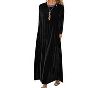 Minetom Maxi Vestito da Cerimonia Velluto Elegante Autunno Inverno Girocollo Tinta Unita Manica Lunga Taglie Forti Abito Lungo da Sera Cocktail A Nero L