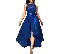 Minetom Nuovo Arrivo!Abito Vintage Donna Elegante Raffinato Principessa Pizzo Floreale Scollatura Abito da Festa Altalena Abito Senza Maniche B Blu 40