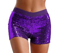 Minetom Pantaloncini da Donna Estivi Eleganti Glitter Pantaloni Corti Sexy Bodycon Mini Pantaloncini A Vita Alta Shorts per Club Feste Balli Party A Viola S