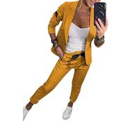 Minetom Tailleur con Pantalone Donna Elegante Business Maniche Lunghe Lavoro Ufficio Blazer Giacca e Pantaloni Completo Due Pezzi Set A Giallo S