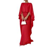 Minetom Vestiti da Cerimonia Donna Elegante Maxi Abito Lungo Tinta Unita Sera Festa Cocktail Vestito con Stola B Rosso L