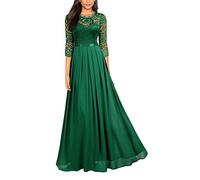 Minetom Vestito da Cerimonia Donna Stile Impero Linea ad a Manica a 3/4 Pizzo Chiffon Nozze Cocktail Maxi Abito Lungo C Verde 50