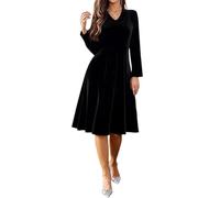 Minetom Vestito da Cerimonia Velluto Elegante Autunno Inverno Scollo a V Tinta Unita Manica Lunga Abito Lungo da Sera Cocktail A Nero XL