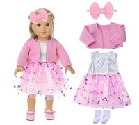 Mineup 4 Sets Abbigliamento Per Bambole, Vestiti Per Bambole Da 16-18 Pollici, Graziosi Vestiti Per Bambole Con Cappotto, Vestitino Baby Doll, Calzini, Fascia a Farfalla, Accessori Per Ragazze E Ragaz