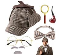Mineup Accessori per Costume da Detective, Costume da Sherlock Holmes | 6 Pcs Oggetti di Scena per Cosplay da Detective con Cappello, Papillon, Occhiali, Baffi, Ingrandimento, per Cosplay Carneval