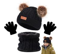 Mineup Bambini Inverno Beanie Cappello Sciarpa Guanti Set, Guanti, Sciarpa Cappello,Cappello a Maglia Bambini Invernale per Bambini, Inverno Berretto Scaldacollo per Ragazze dai 3 agli 8 Anni (Nero)