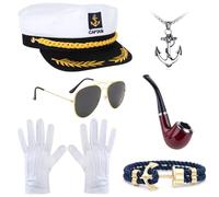 Mineup Cappello Da Marinaio, 6 Pezzi Cappello Costume Da Marinaio Accessori, Cappello Da Marinaio Da Capitano, Costume Capitano Marinaio, Cappelli Da Capitano Per Balli Feste Celebrazioni