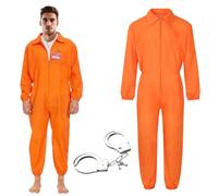 Mineup Costume da Prigioniero, Costume da Carcere Arancione da Uomo, Tuta Carcerato con Etichetta e Manette, Prisoner Costum per Carnevale Halloween Dress Up Party Cosplay