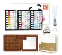 Mineup Mini Scatole Da Pittura Ad Acquerello, 24 Colori Mini Tavolozza Acquerelli in Legno, Set Di Strumenti Di Pittura Portatili, Tavolozza Da Viaggio Con 15 Griglie, Taccuino Dipinto, Pennelli