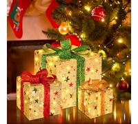 Mineup Pacchi Regalo Luminosi Natale, 3PCS Scatole Natalizie Luminose Con Fiocchi E 50 Led, 8 Modalità Scatole Luminosi Albero Di Natale,Scatole Decorative Natalizie Per Albero Di Natale Tavolo Camino