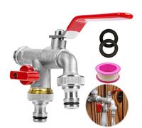 Mineup Rubinetto da giardino 1/2", doppio rubinetto con rubinetto da 3/4", valvola a sfera in ottone, per esterni, antiruggine e antigelo, per giardino, lavatrice