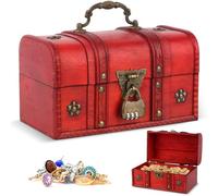 Mineup Scrigno Del Tesoro Vintage, Cassetta Legno Scrigno Del Tesoro, Vintage Cassaforte In Legno con Lucchetto, Forziere Del Tesoro, Scatola in Legno per Stoccaggio e Deco(21.5 x 12.5 x 13cm)