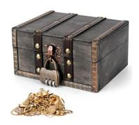 Mineup Scrigno Del Tesoro Vintage, Cassetta Legno Scrigno Del Tesoro, Vintage Cassaforte In Legno con Lucchetto, Forziere Del Tesoro, Scatola in Legno per Stoccaggio e Deco(15 x 10 x 7.7cm)