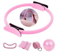 Mineup Set di Anelli per Pilates, 5 Pezzi Cerchio Pilates Ring con Palla da Yoga, Cinghia da Yoga e Bande Fitness, Anello da Pilates, Yoga per casa, Yoga, Forza e flessibilità, Rosa