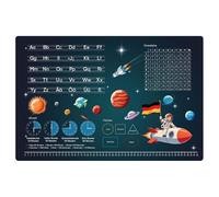 Mineup Sottomano da scrivania per bambini, Tappetino Didattico con design spaziale, Tappetino da scrivania per bambini con alfabeto, tabelline e ore, 60 x 40 cm, pelle antiscivolo e lavabile