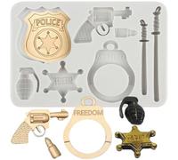 MINFEIDMS Set di stampi in silicone a forma di poliziotto, per fondente con pistola, distintivo della polizia, manette, pistola, pallottola, granata, cioccolato, caramelle, decorazioni per torte,