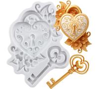 MINFEIDMS Stampo in silicone vintage a forma di chiave per caramelle e fondente, con serratura a forma di cuore, per decorare torte, cupcake, cioccolato, zucchero, pasta di gomma, pasta polimerica