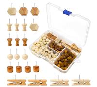 Minfuerang 200 Pezzi Puntine in Legno,5 Forme, Puntine da Bacheca in Legno con Scatola per Lavagna Sughero, Foto, Mappe, Lavori Manuali (200)