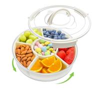 Minfuerang Porta Snack 6 Posti Rotondo-Ø30x10cm- 360° Contenitore Rotante per Snack,Grande Organizer con Coperchio e Manico per Frutta, Dolci,Frutta Secca,Feste e Picnic