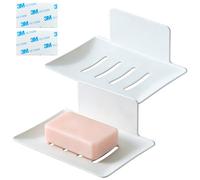 MINGBOLIN 2 portasapone senza fori con colla 3M - Portasapone doccia, design simile in acciaio inox per bagno, porta sapone autoadesivo per zona doccia, impermeabile e stabile (bianco)