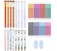 MINGBOLIN Set di 16 penne cancellabili, con motivi di animali, ciascuna con mina blu, 40 ricariche colorate e 2 gomme per cancellare, per scuola, ufficio, regalo