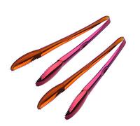 Mingcheng - Pinze per ghiaccio in acciaio inox, misura piccola, 22,9 cm, con denti, per cubetti grandi, congelatore, secchiello di ghiaccio in rame, set da 2 Set da tavola 2 Pack Rosso arcobaleno.